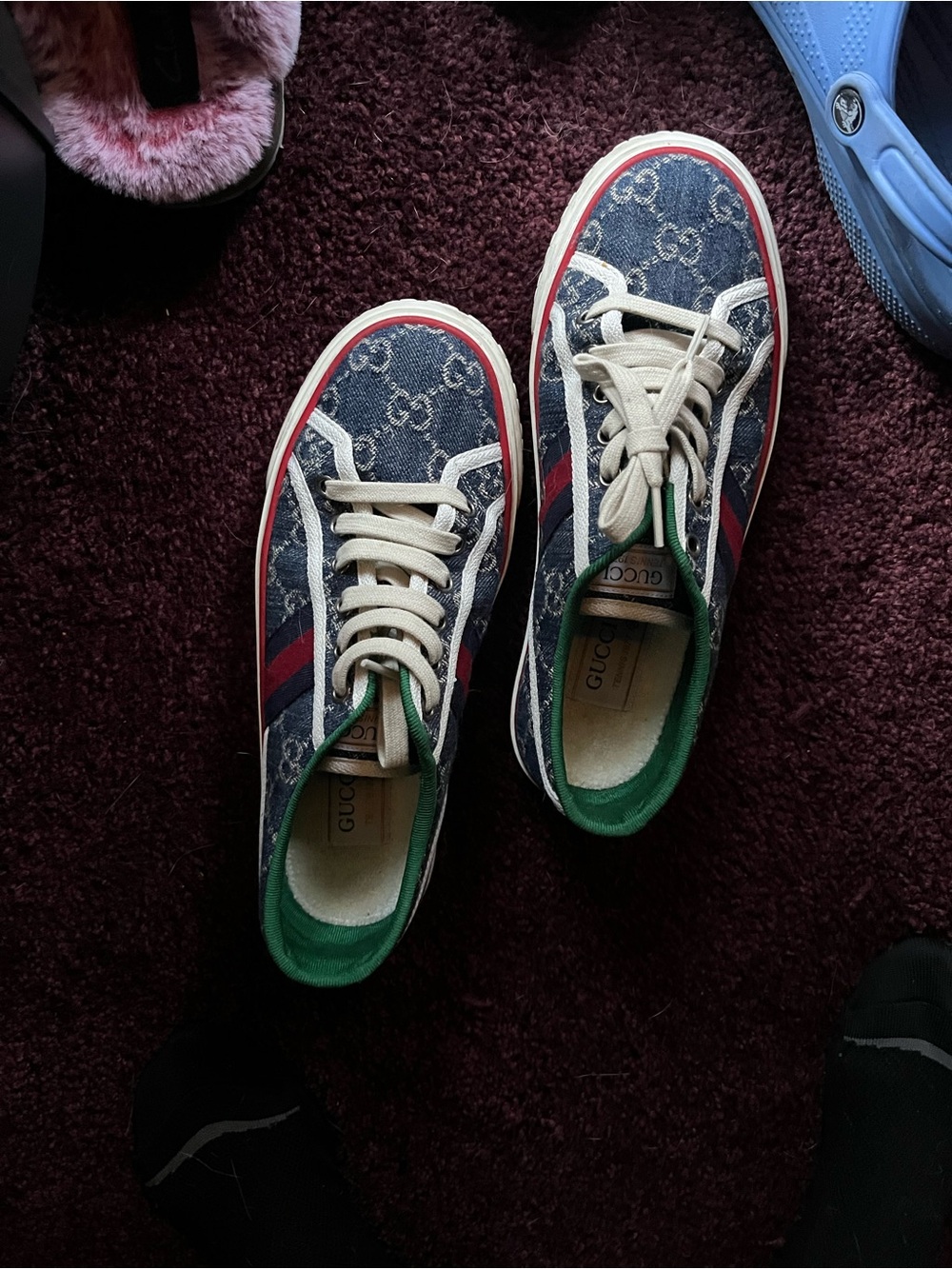 Gucci Denim GG Low-Top Sneakers with Red & Green Accents
